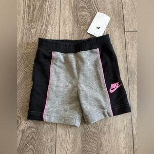 Nike Kids' Black and Gray Shorts with Pink Logo